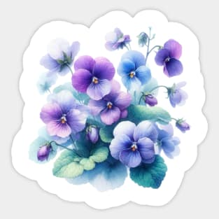 Watercolor Violets Purple Pansy Watercolor Painting Sticker